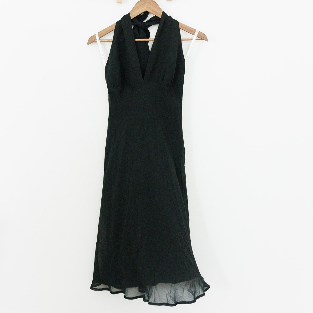 Shoshanna Womens Black 100% SILK Halter Deep V-Neck Cocktail Dress RN 99956
